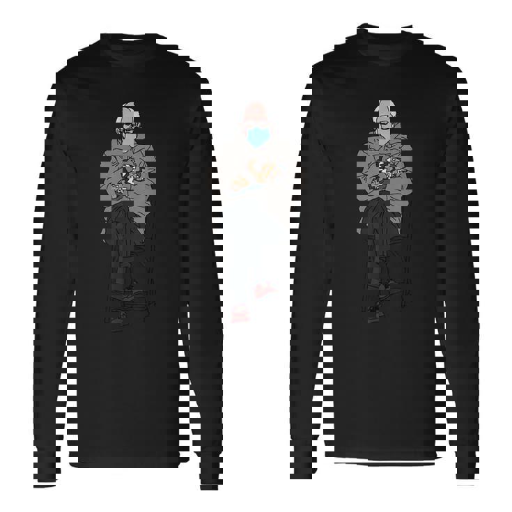 バーニー-サンダース-ミトン-ミーム 長袖Tシャツ