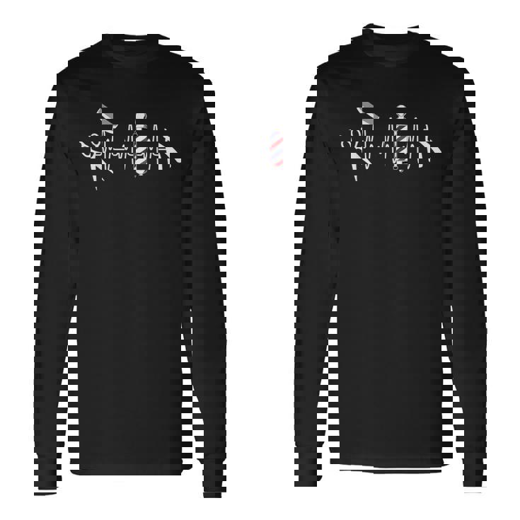 バーバー ポール ハサミ バリカン レトロ バーバー ハートビート 長袖Tシャツ ギフトのアイデア