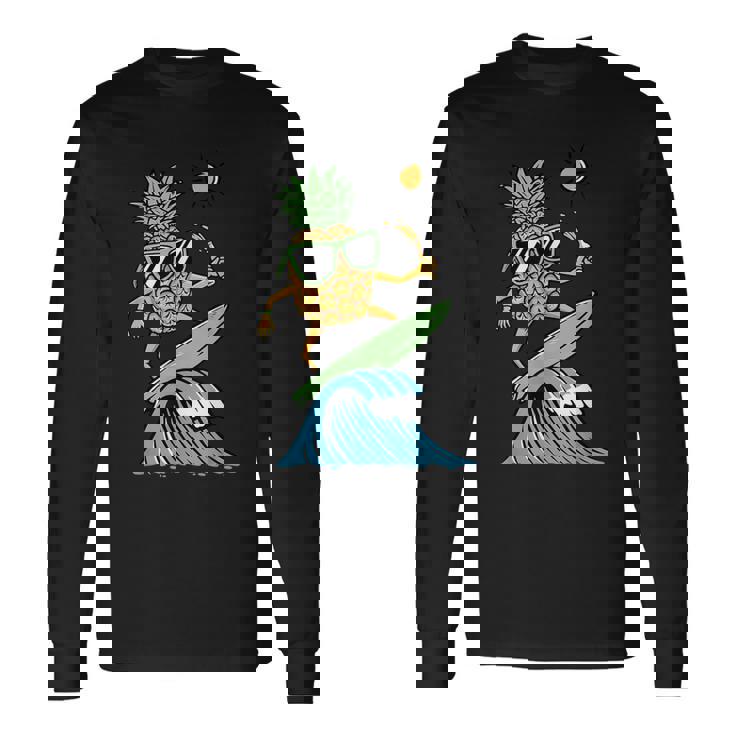 パイナップルはサーフィンのイラスト 長袖Tシャツ