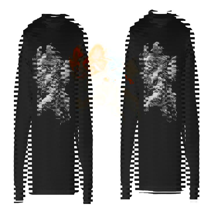 パピヨン 犬 モチーフ ペット イラスト パピヨン 長袖Tシャツ