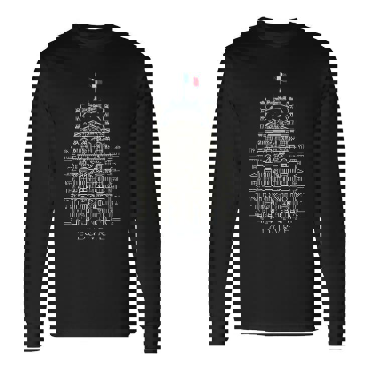 パリ、ルーブル美術館、手描きルーブル宮殿、フランス 長袖tシャツ 長袖Tシャツ