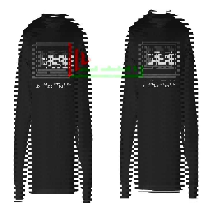 パレスチナ パレスチナ国旗 アラビア語カリグラフィー フリーパレスチナ 長袖Tシャツ