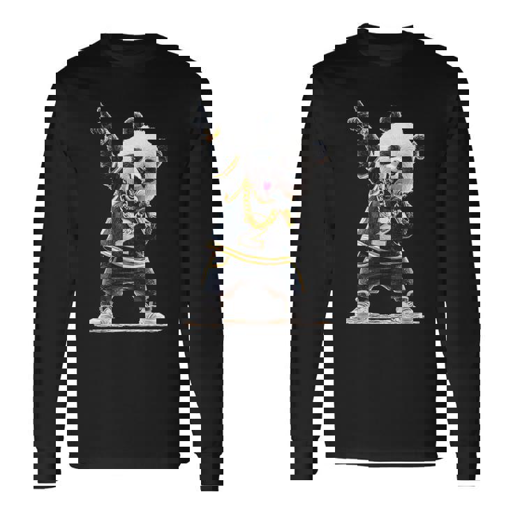 パンダ ホールドマイク 歌う ダンス 動物 グラフィック パンダ 長袖Tシャツ