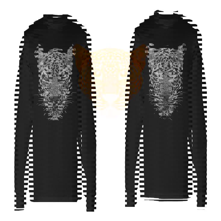 ヒョウの顔 大きな猫の頭 パンテラ パルダス 野生動物 キッズ 長袖Tシャツ