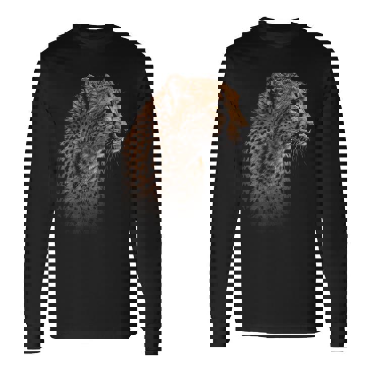 ヒョウチーター 虎 ヒョウの顔 ライオン 猫 長袖Tシャツ