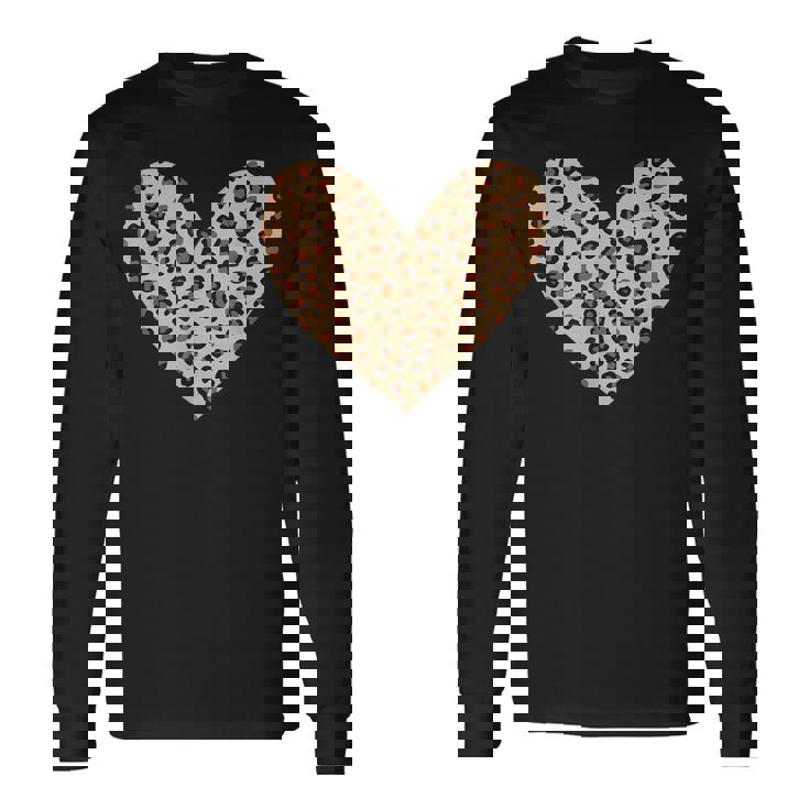 ヒョウ柄のハート／チーター柄のデザイン 長袖Tシャツ