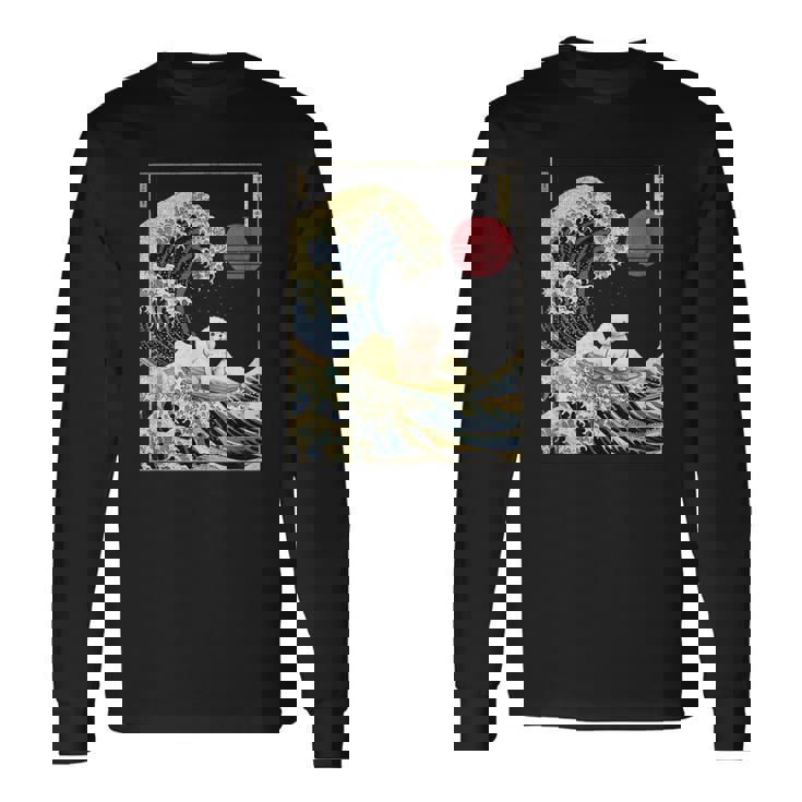 ビション・フリーゼ 日本神奈川波 おもしろサーフドッグ 長袖Tシャツ