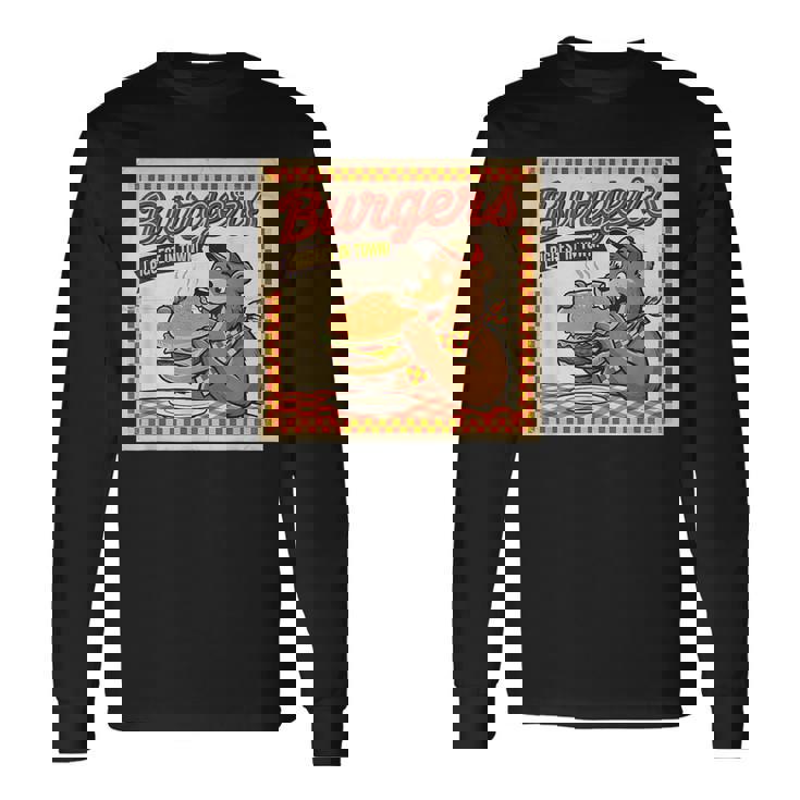 ビンテージ Burgers Biggest In Town ベア ハンバーガー ショップ 長袖Tシャツ