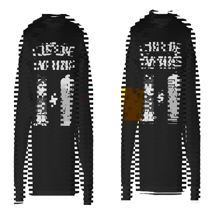 ビールシベリアン・ハスキー犬 長袖Tシャツ