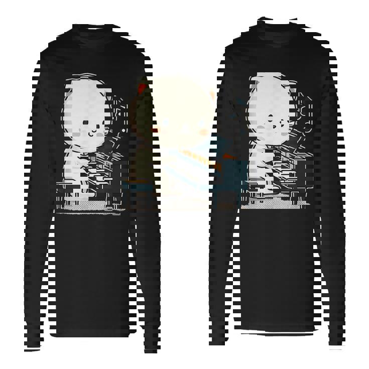 ピアノを弾くかわいい猫 ヴィンテージ かわいい猫 アート 日本アニメ 長袖Tシャツ