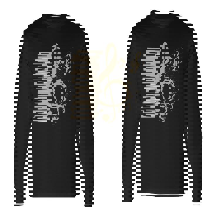 ピアノ音部記号 音楽ギフト ト音記号 ピアノ 長袖tシャツ 長袖Tシャツ