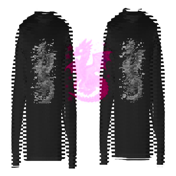 ピンクファンタジー ドラゴンと星 長袖tシャツ 長袖Tシャツ