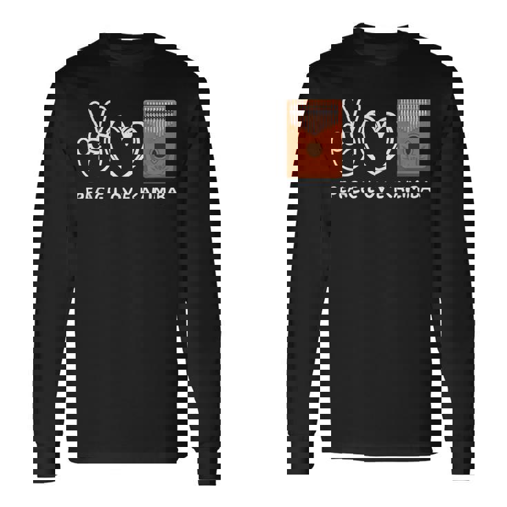 ピース、ラブカリンバレトロカリンバラバー 長袖Tシャツ