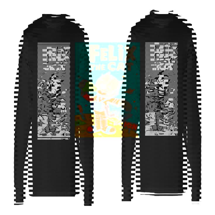 フェリックス・ザ・キャット・ムーン・ドリーマー レトロ1920年代天体アニメーション 長袖Tシャツ