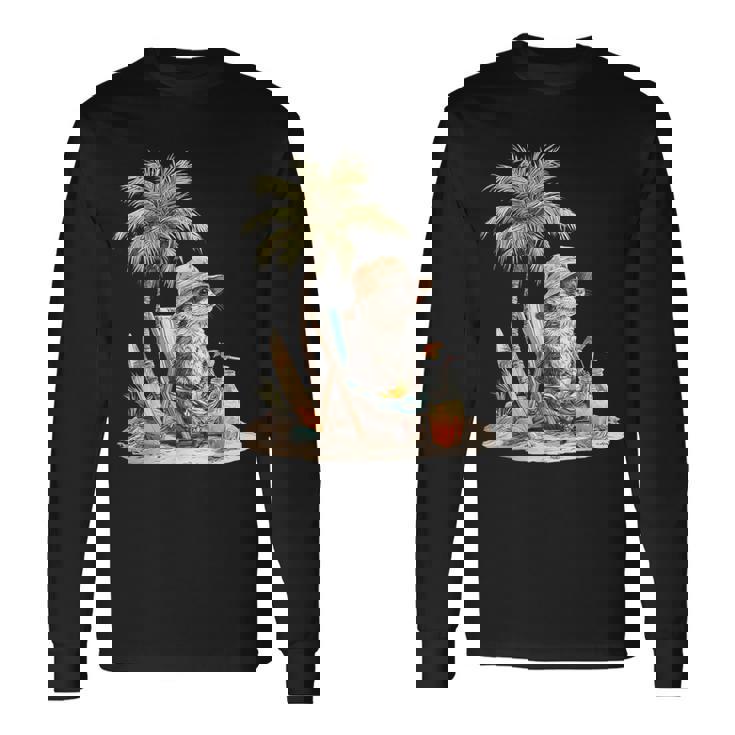 フェレット 果物 スキムボード ビーチツリー 動物 モチーフ フェレット 長袖Tシャツ