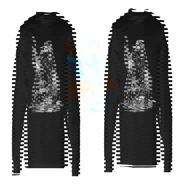 フェレット 自然 絵画 動物 モチーフ アートワーク フェレット 長袖Tシャツ