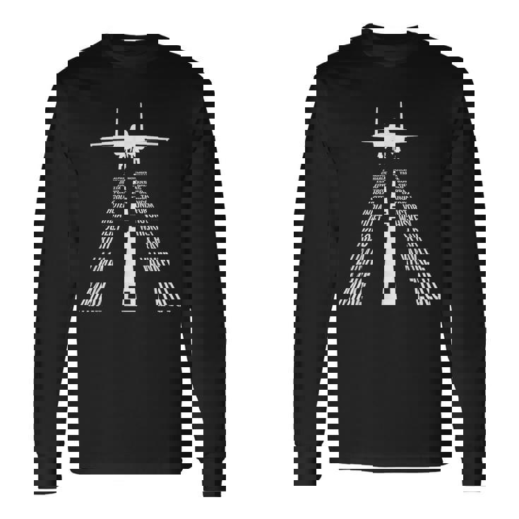 フライング F-15 イーグルパイロットランディング発音アルファベットランウェイ F15 長袖Tシャツ