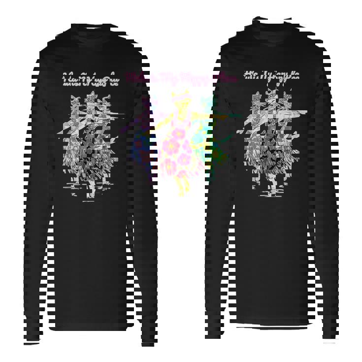 フラダンスを踊る猫 長袖Tシャツ