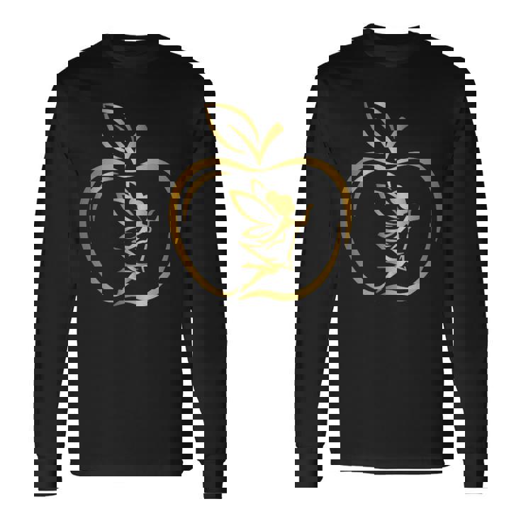 フルーツりんごフレーム 妖精のシルエット ラインアート イラスト 曲線 オリジナルデザイン リンゴ好き フルーツ 長袖Tシャツ ギフトのアイデア