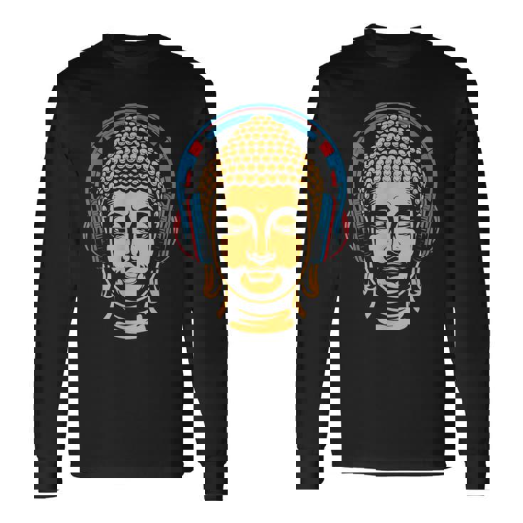 ブッダとヘッドフォン マインドフルネス 音楽 ボーホー 禅 仏教 長袖Tシャツ