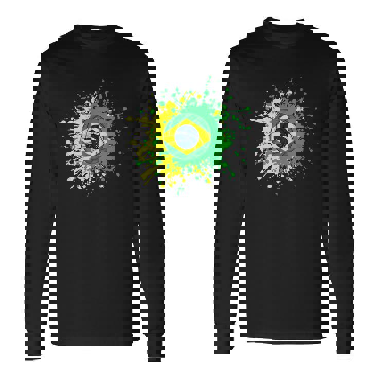 ブラジルの旗が付いたブラジルのバレーボール 長袖Tシャツ