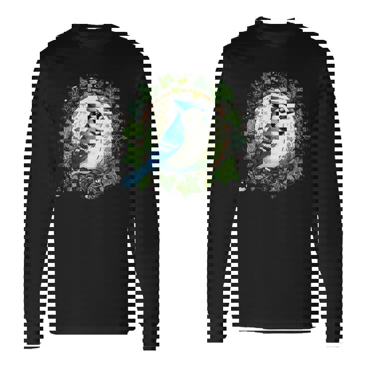 ブルージェイとイングリッシュアイビーバードアートブルージェイズイラスト 長袖Tシャツ ギフトのアイデア