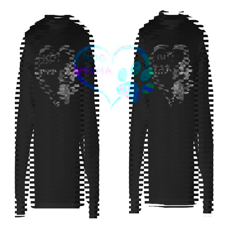 ブルーティールパープル ドッグママと足跡プリント ハート 犬 ママ 長袖Tシャツ