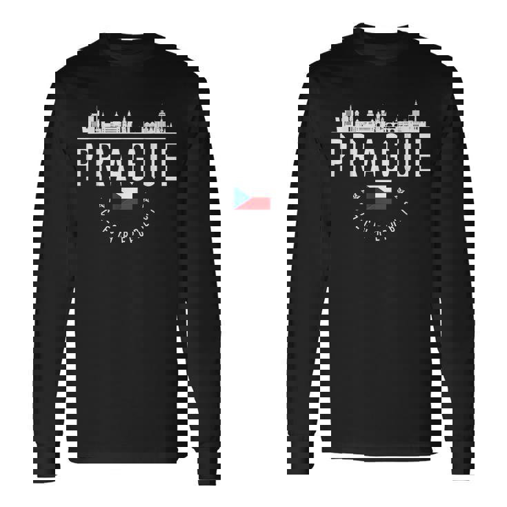 プラハ スカイライン チェコ共和国 国旗 プライド お土産 長袖Tシャツ