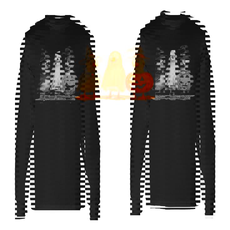ペンギン 魔女 ゴースト パンプキン トリオ ハロウィン 楽しい 長袖tシャツ 長袖Tシャツ