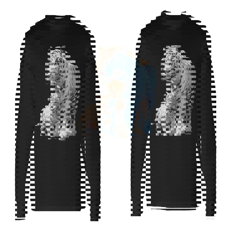 ホワイトタイガー、ネコの動物 長袖Tシャツ