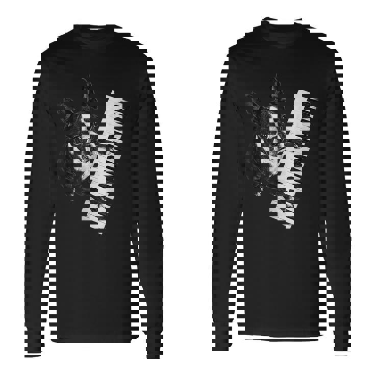 ボストンテリア ピアノ ピアニスト 犬好き 長袖Tシャツ