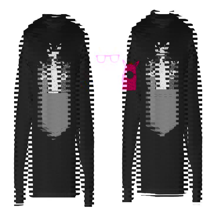 ポケット、アルパカ、ラマのアルパカ。 長袖Tシャツ