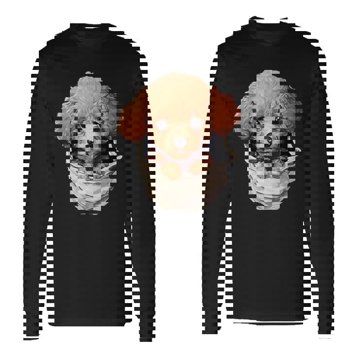 ポケットから覗く トイプードル 可愛い 犬 かわいい 子犬 犬好き 犬の飼い主 愛犬家 メンズ レディース キッズ 長袖Tシャツ