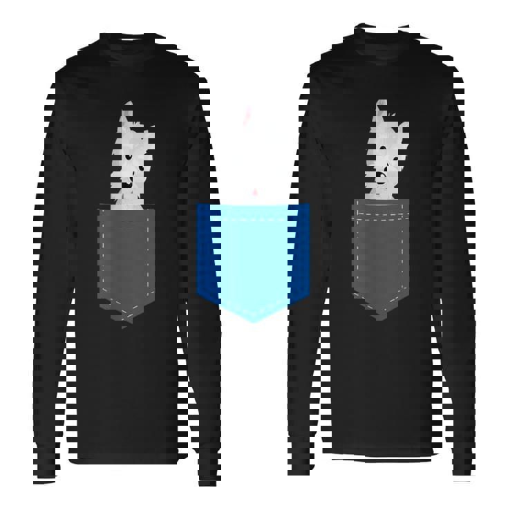 ポケットに犬のウェスティ犬テリアフロントポケット胸 長袖Tシャツ ギフトのアイデア