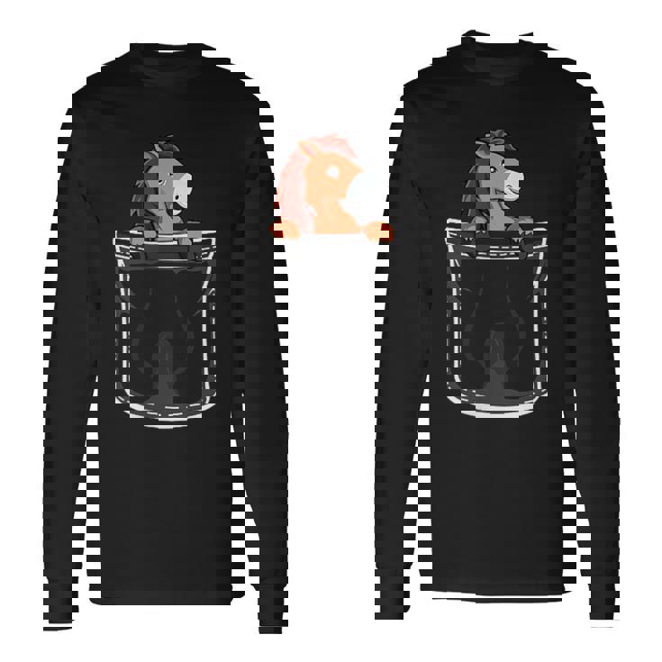 ポケットの中のかわいい馬 長袖Tシャツ ギフトのアイデア