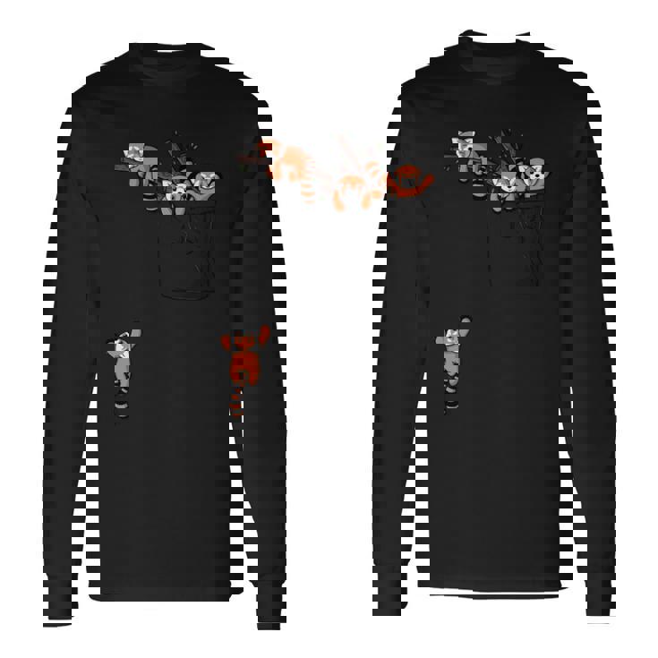 ポケットシリーズ かわいいレッサーパンダ くまの遊び 長袖tシャツ 長袖Tシャツ