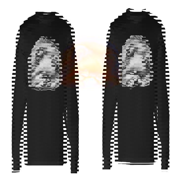 ポメラニアン × ポメラニアン 犬 寝ている 長袖Tシャツ