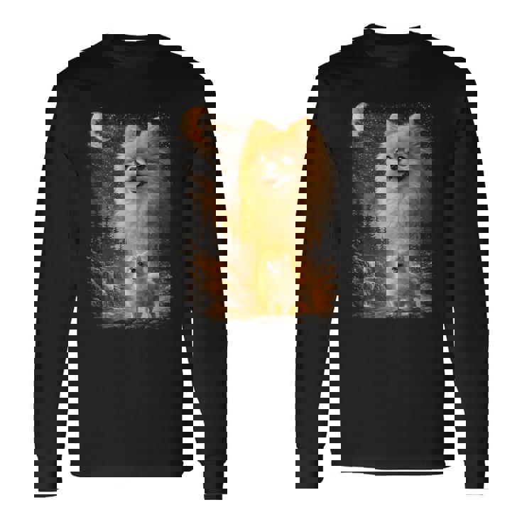 ポメラニアン ハウリング トゥ ザ ムーン ヴィンテージ 90年代 ファニー ペット オーナー 長袖Tシャツ