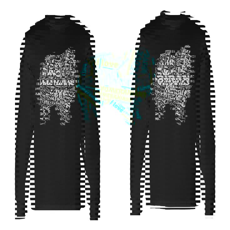 ポメラニアンが大好き-Word Cloud Pomeranians 犬ティー A 長袖Tシャツ