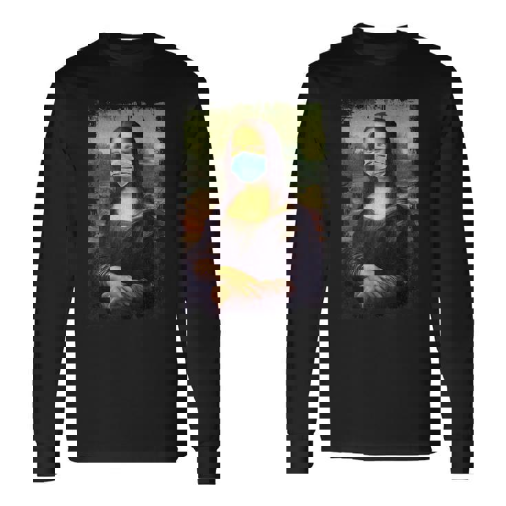 マスク付きモナリザ面白い有名な絵画検疫 長袖Tシャツ