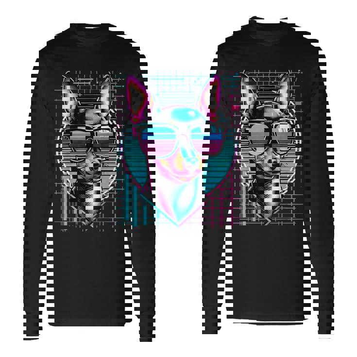 メンズ レディース ミニピン ヴェイパーウェーブ ミニチュア ピンシャー好き 長袖Tシャツ