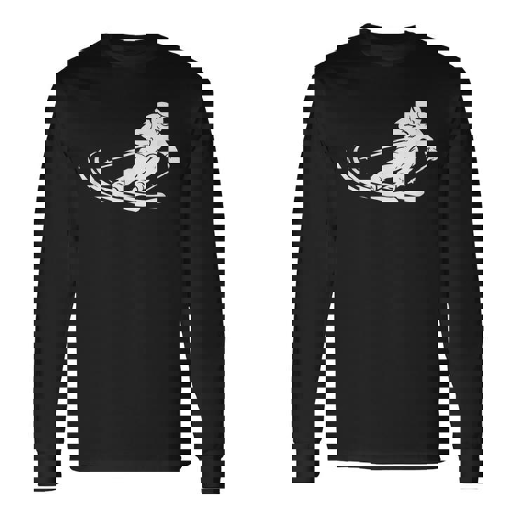 ミニマリスト スキー シルエット ウィンタースポーツ デザイン 長袖Tシャツ