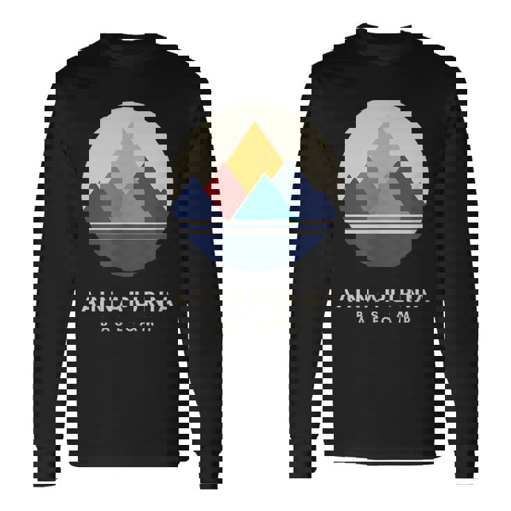 ミニマルなアンナプルナベースキャンプ 山モチーフ ハイキング 長袖Tシャツ