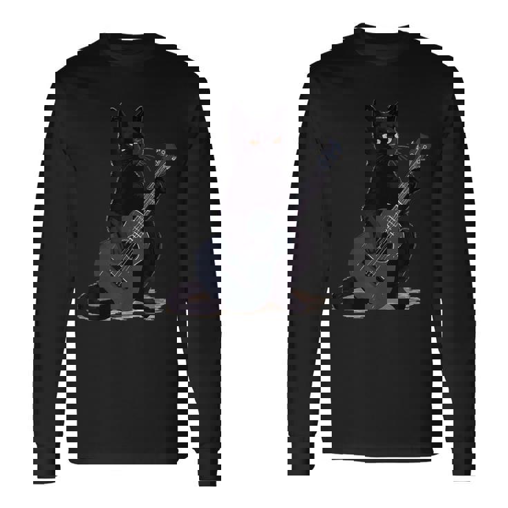 ミュージシャン黒猫ギタリストボンベイキャッツウィズギター 長袖Tシャツ