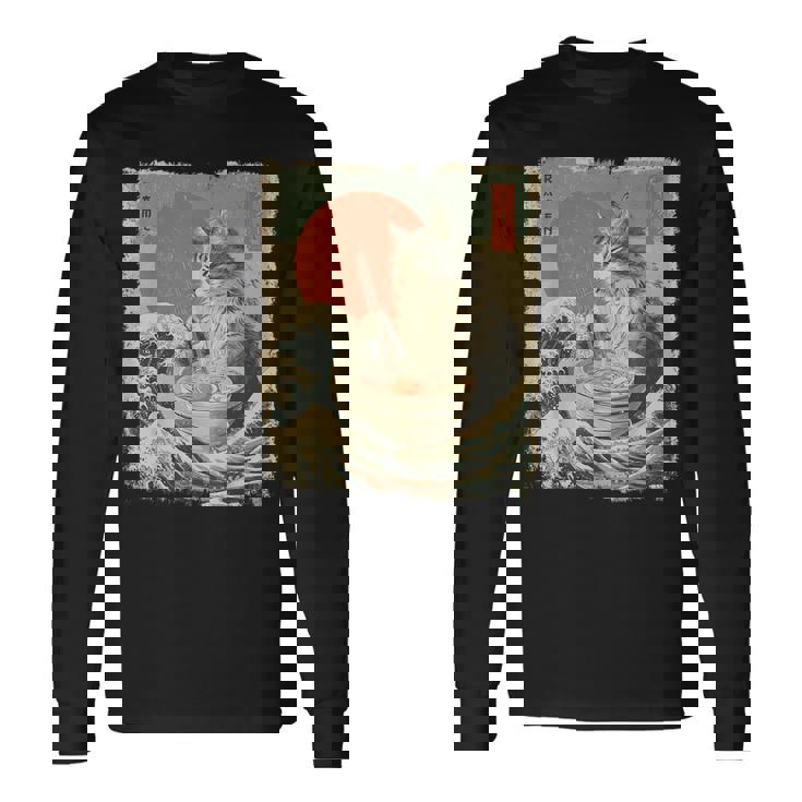 メインクーン 猫 ヴィンテージ ラーメン 和麺 長袖Tシャツ