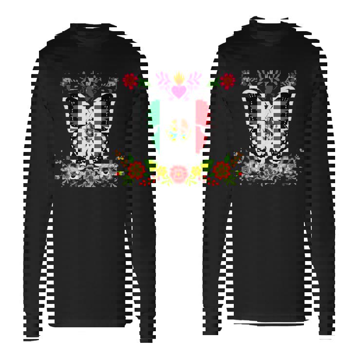 メキシコ独立記念日 バタフライ メキシコ 長袖Tシャツ