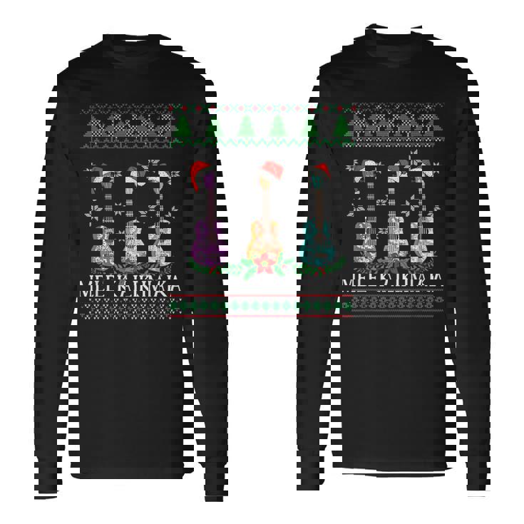 メレカリキマカハワイアンクリスマスウクレレ醜いデザインシャツ 長袖Tシャツ