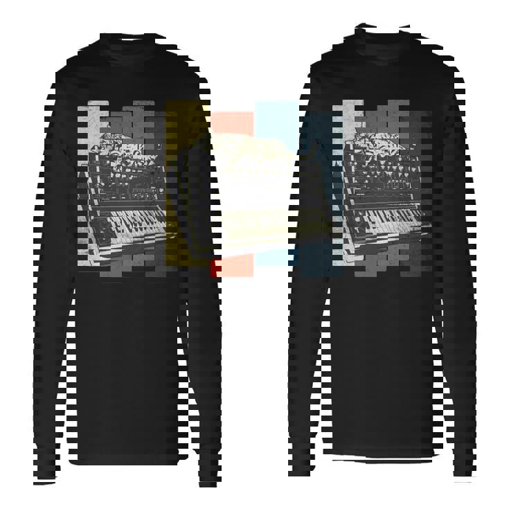 モジュラー シンセサイザー キーボード テクノ ビンテージ アナログ 猫 長袖tシャツ 長袖Tシャツ