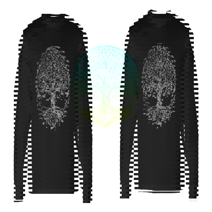 ユグドラシルの生命の木 バイキングの北欧のルーン文字の着用 長袖Tシャツ