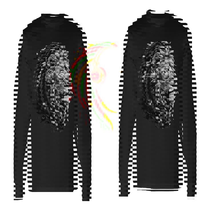 ラスタレゲエミュージックヘッドフォンジャマイカンルーツプライドライオン 長袖Tシャツ
